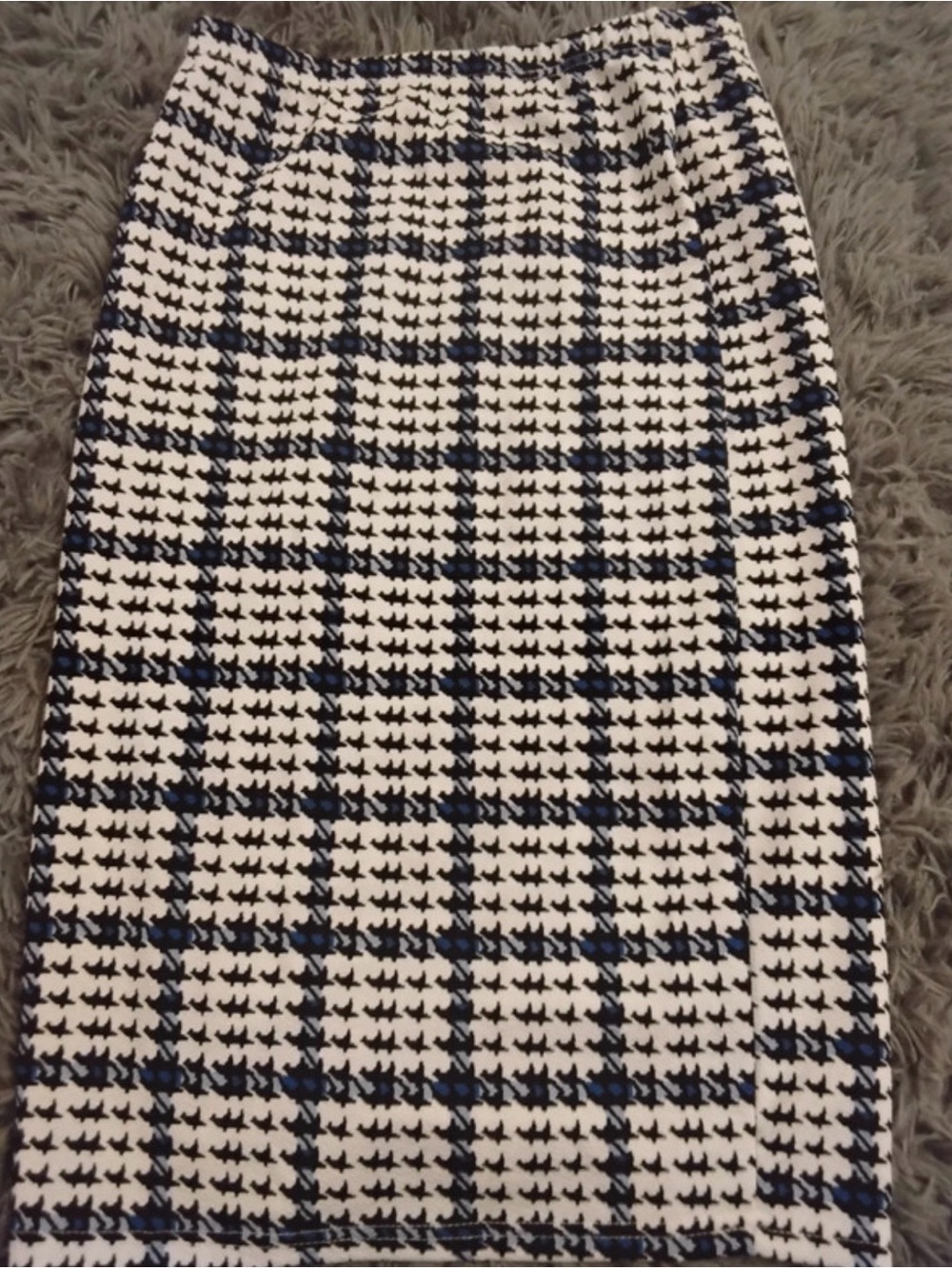 Women's Black with Blue and White Checked Pencil Skirt